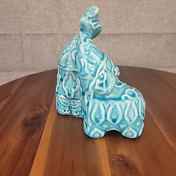 Ceramic Blue & White Decorative 2 Elephants‎ With Raised Trunks 6.5 " Figurine - Picture 3 of 9